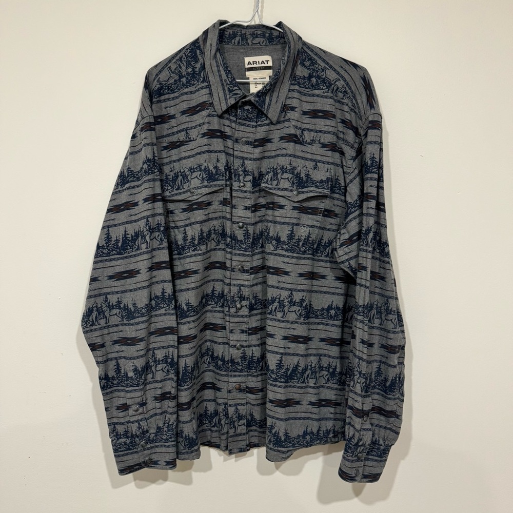 Ariat Mens ‘Harlow’ Retro Snap Long Sleeve Shirt Aztec Wolf Print Size 2XL
